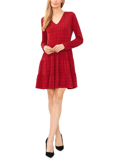Cece Juniors Womens Window Pane Knit Shift Dress In Red