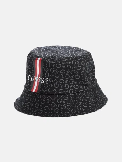 Guess Factory Logo Striped Bucket Hat In Black