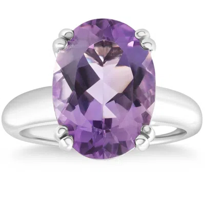 Pompeii3 4ct Large 10x8mm Oval Amethyst Solitaire Ring 10k White Gold In Purple