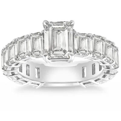 Pompeii3 Vs 7 1/2ct Emerald Cut Diamond Engagement Ring 3/4 Eternity 14k Gold Lab Grown In Silver