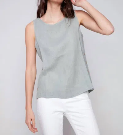 Charlie B Sleeveless Linen With Side Buttons Tank Top In Celadon In Grey