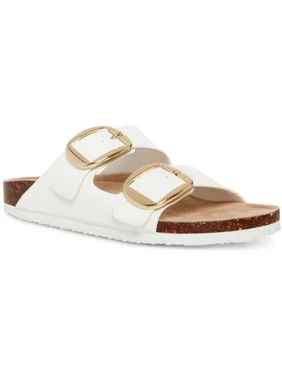 Madden Girl Bodie Buckle Footbed Slide Sandals In White Box Patent