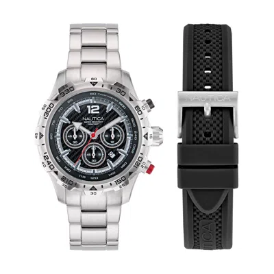 Nautica Mens Nst Stainless Steel And Silicone Quartz Analog Watch In Multi