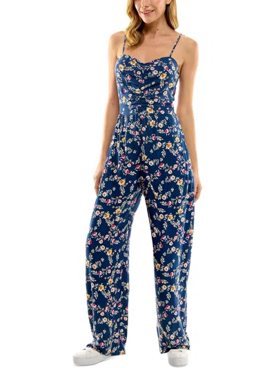 Kingston Grey Juniors Womens Floral Print Rayon Jumpsuit In Blue