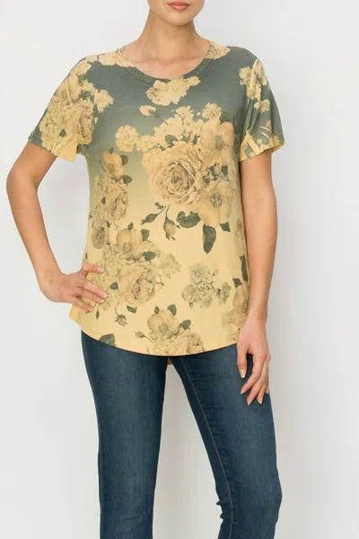 Origami Mandy Floral Print Top In Yellow/green