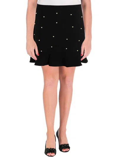 Aqua Womens Pearls Embellished Flounce Skirt In Black