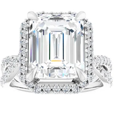 Pompeii3 5 3/4ct Emerald Cut Moissanite & Diamond Engagement Ring White Yellow Rose Gold In Silver