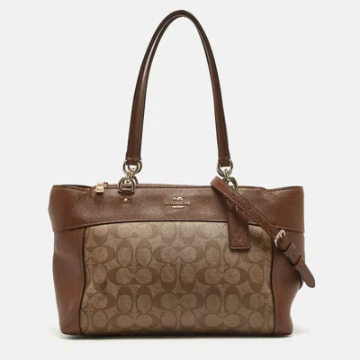 Coach /beige Signature Coated Canvas And Leather Brooke Satchel