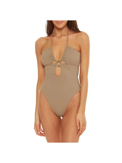 Isabella Rose Womens Cut-out Nylon One-piece Swimsuit In Beige
