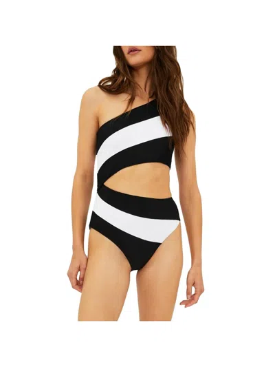 Beach Riot Joyce 1pc Womens Striped Polyester One-piece Swimsuit In White