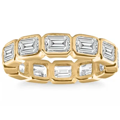 Pompeii3 4ct Emerald Cut Diamond Eternity Ring Horizontal Bezel Lab Grown 14k Gold In Silver