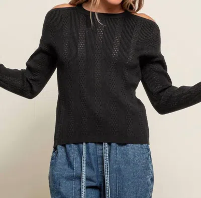 Red Haute Cold Shoulder Sweater In Black In Grey
