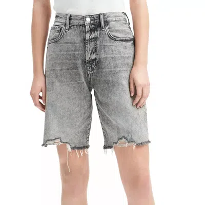7 For All Mankind Easy James High Rise Cotton Shorts In Fern Gray In Grey