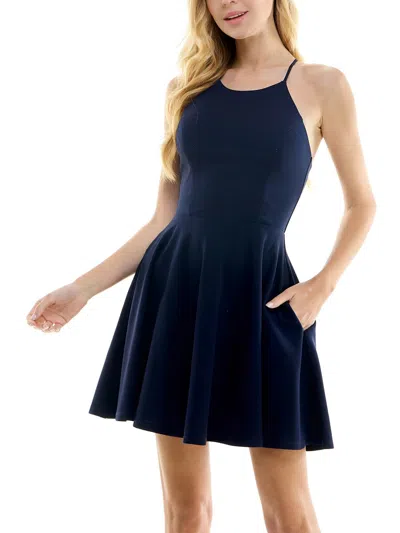 City Studios Juniors Womens Polyester Fit & Flare Dress In Blue