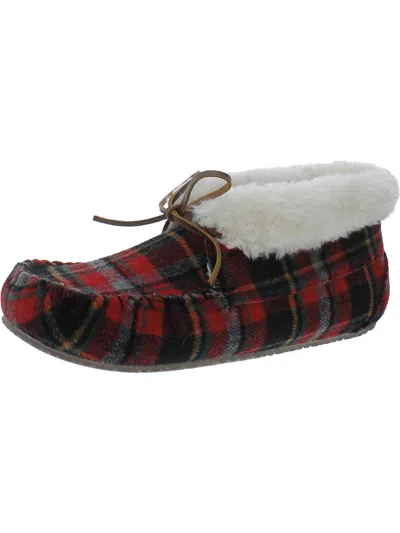 Minnetonka Cabin Bootie Womens Faux Fur Cushioned Footbed Bootie Slippers In Red