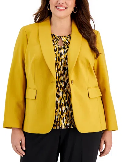 Kasper Plus Womens Shawl Collar Suit Separate One-button Blazer In Yellow