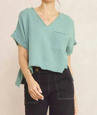 Entro The Banyan Hi-lo Short Sleeve Top In Forest In Blue