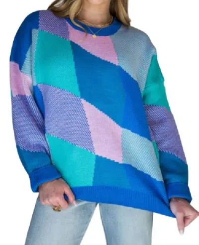 Le Lis Retro Plaid Sweater In Blue In Multi