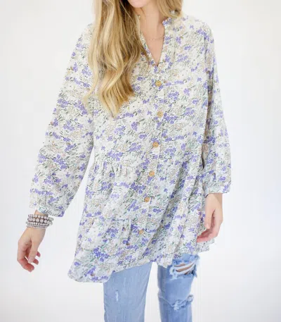 Entro Counting Blessings Floral Shift Top In Light Blue/lilac In White