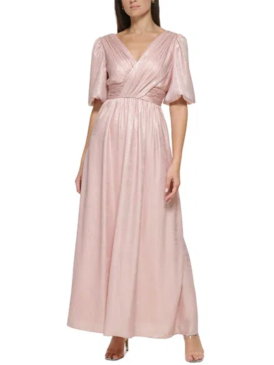 Dkny Womens Metallic Puff Sleeve Evening Dress In Pink