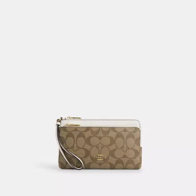 Coach Outlet Double Zip Wallet In Signature Canvas In Gold