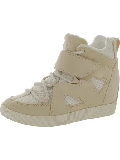 Sorel Out N About Sport Wedge Womens Suede Lace Up Casual And Fashion Sneakers In Beige