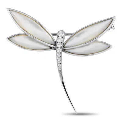 Van Cleef & Arpels Diamond And Mother Of Pearl Dragonfly Brooch Vc15-051524 In White