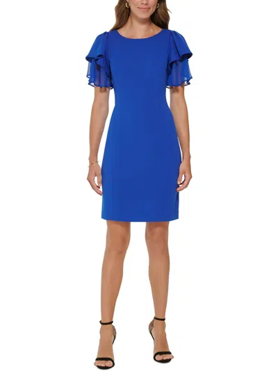 Dkny Womens Solid Polyester Sheath Dress In Blue