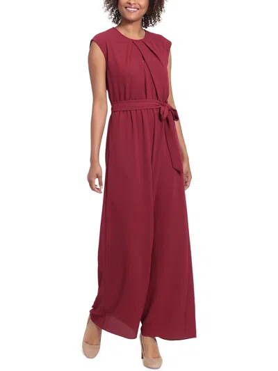 London Times Womens Pleated Polyester Jumpsuit In Red