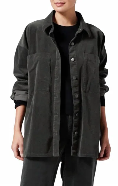 Eileen Fisher Classic Collar Long Shirt Jacket In Grove In Grey
