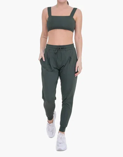 Mono B Solid Pleated Front Joggers In Deep Forest In Green