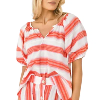 Never A Wallflower V-neck Top Blouse In Pink And Orange Stripe In Red