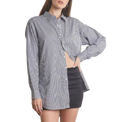 Sprwmn Oversized Shirt In Striped Blue In Grey