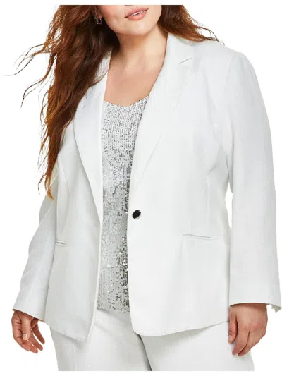 Anne Klein Plus Womens Metallic Suit Separate One-button Blazer In White
