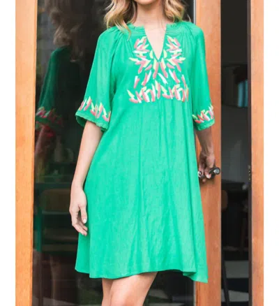 Jodifl V-neck Embroidered Dress In Kelly Green
