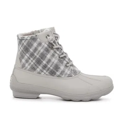 Sperry Syren Gulf Plaid Duck Boot Grey Sts88338 Women's In White