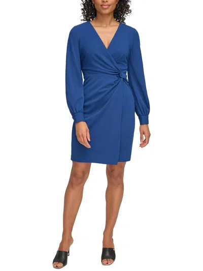 Dkny Womens Twist Front Polyester Sheath Dress In Blue