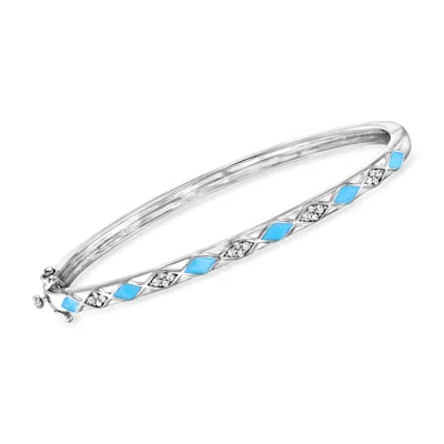 Rs Pure By Ross-simons Diamond And Blue Enamel Bangle Bracelet In Sterling Silver In White