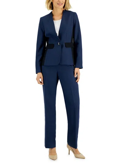 Le Suit Petites Womens 2pc Collarless Pant Suit In Blue