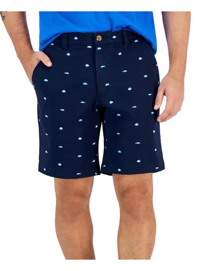 Club Room Mens Printed Cotton Flat Front In Blue