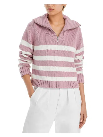 Kule Matey Womens Striped Cable Knit Turtleneck Sweater In Pink