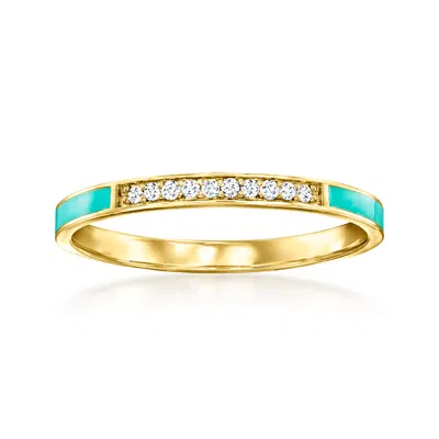 Rs Pure By Ross-simons Turquoise Enamel And Diamond-accented Ring In 14kt Yellow Gold In Blue