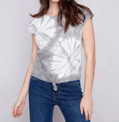 Charlie B Front Knot Tie Dye Top In Celadon In White