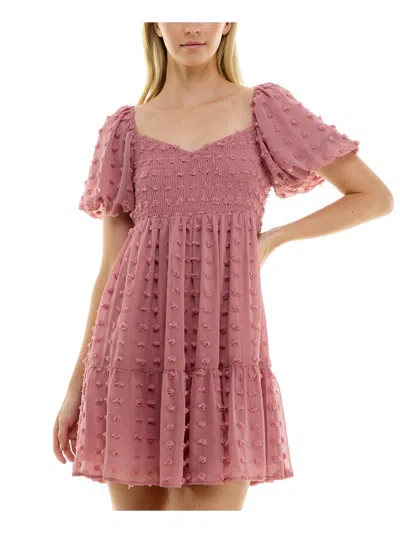 Crystal Doll Juniors Womens Textured Mini Fit & Flare Dress In Pink