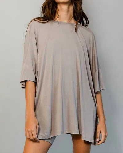 Bucketlist Adeline Oversized Solid V-neck Top With Side Pockets In Taupe In Grey