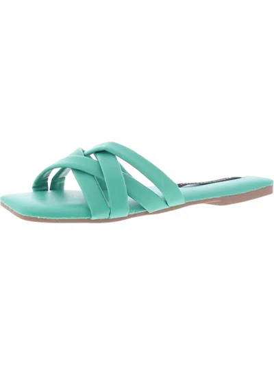 French Connection Shore Womens Vegan Leather Slip On Slide Sandals In Blue
