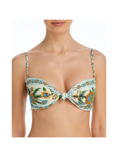 Agua Bendita Lucille Aine Top Womens Embroidered Recycled Polyester Bikini Swim Top In Green