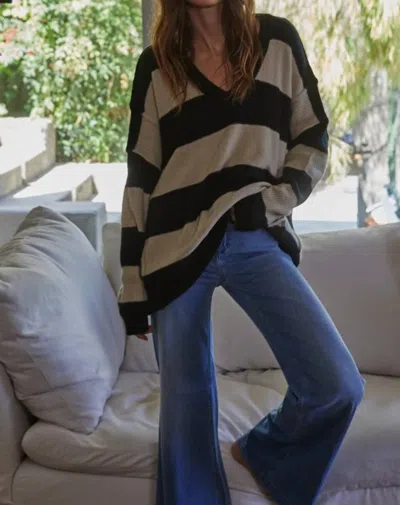 By Together Esme Stripe Sweater In Black & Ivory In Brown