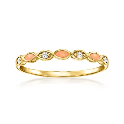 Rs Pure By Ross-simons Orange Enamel And Diamond-accented Ring In 14kt Yellow Gold In Pink