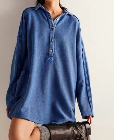 Free People Willow Polo Shirt In Rinsed Cobalt In Blue